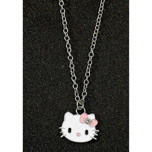 Sparkling Hello Kitty Rhinestone Bow Necklace Pink Charm Pendant Adj Chain